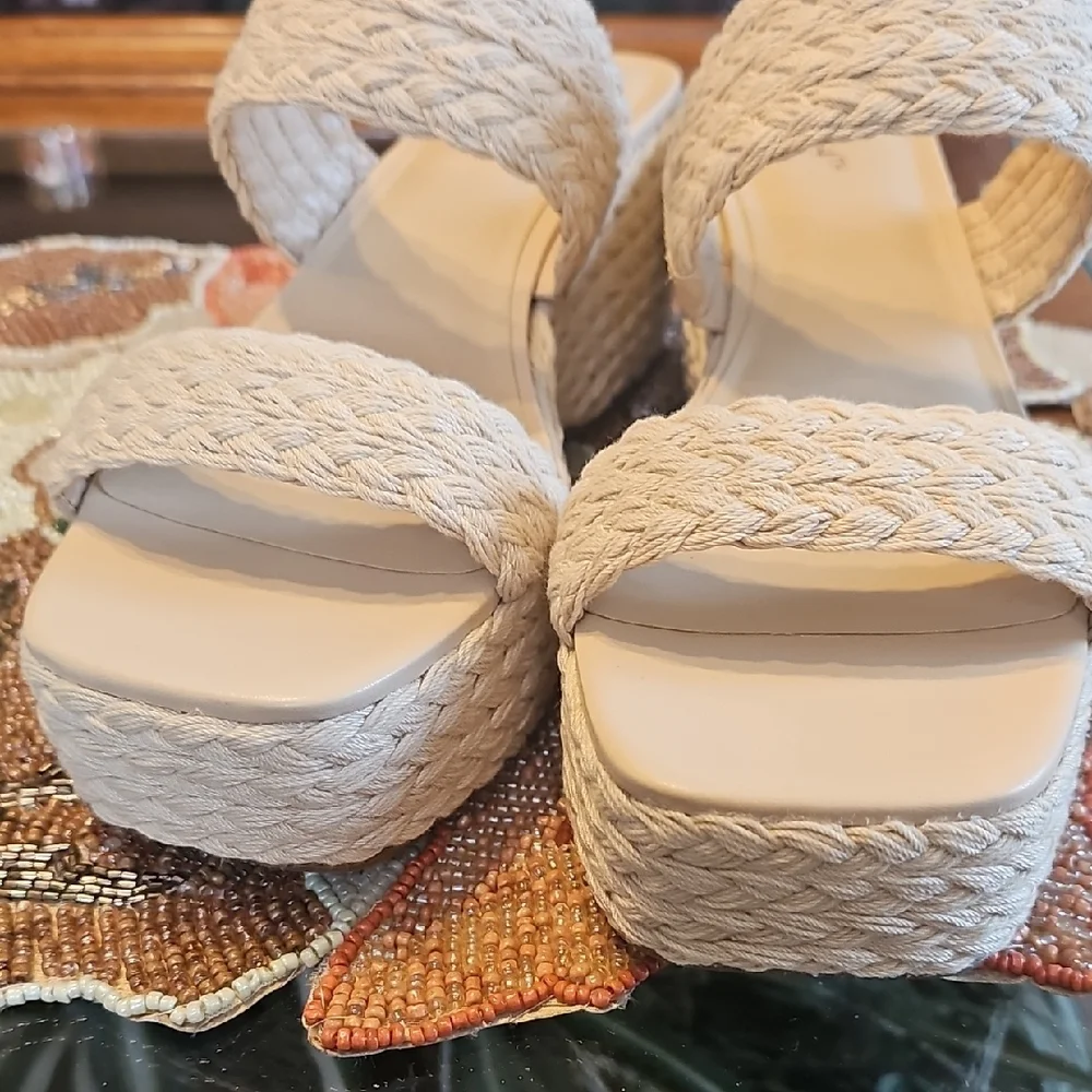 ON Women's Braided Espadrille Wedge Sandals in Cream